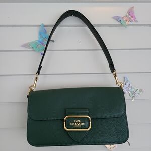 Coach Morgan Dark Green Shoulder Bag with Gold Accents